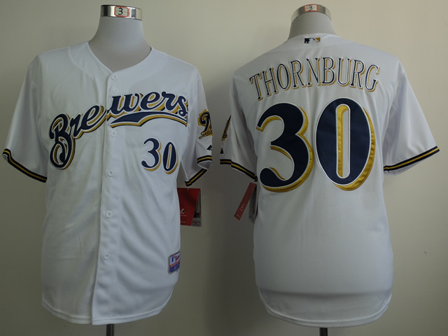 Men Milwaukee Brewers #30 Thornburg White MLB Jerseys